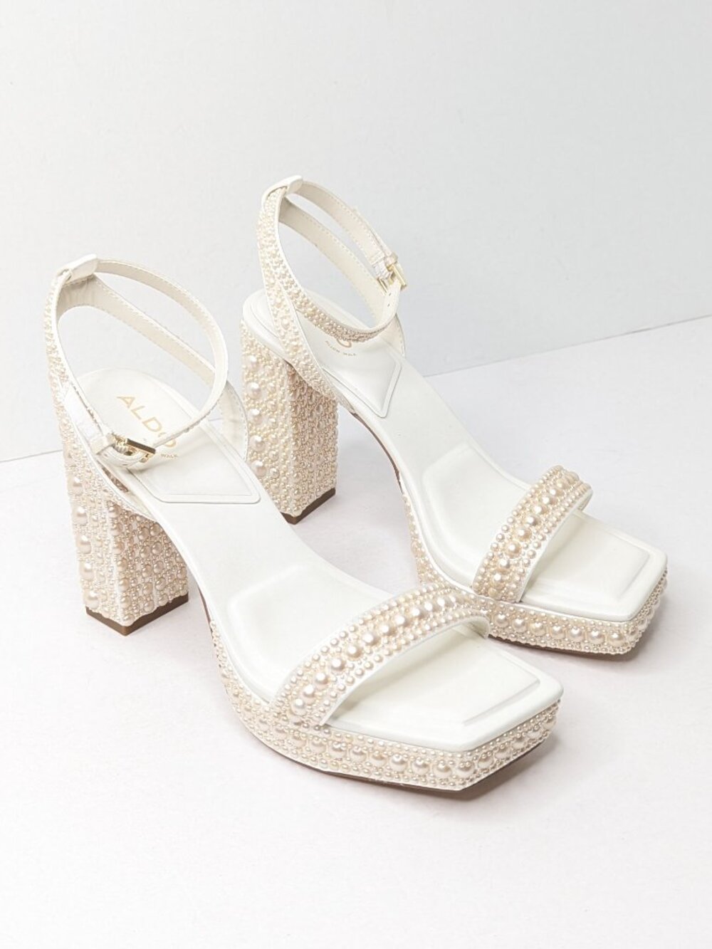 Aldo Lulu Platform Block Heel Sandals White Womens 8